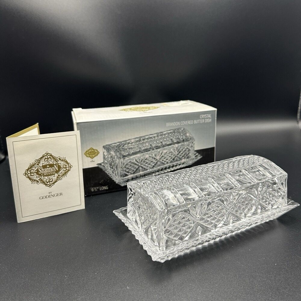 Vintage Shannon Crystal Godinger Brandon Covered Butter Dish W Box Elegant Glam